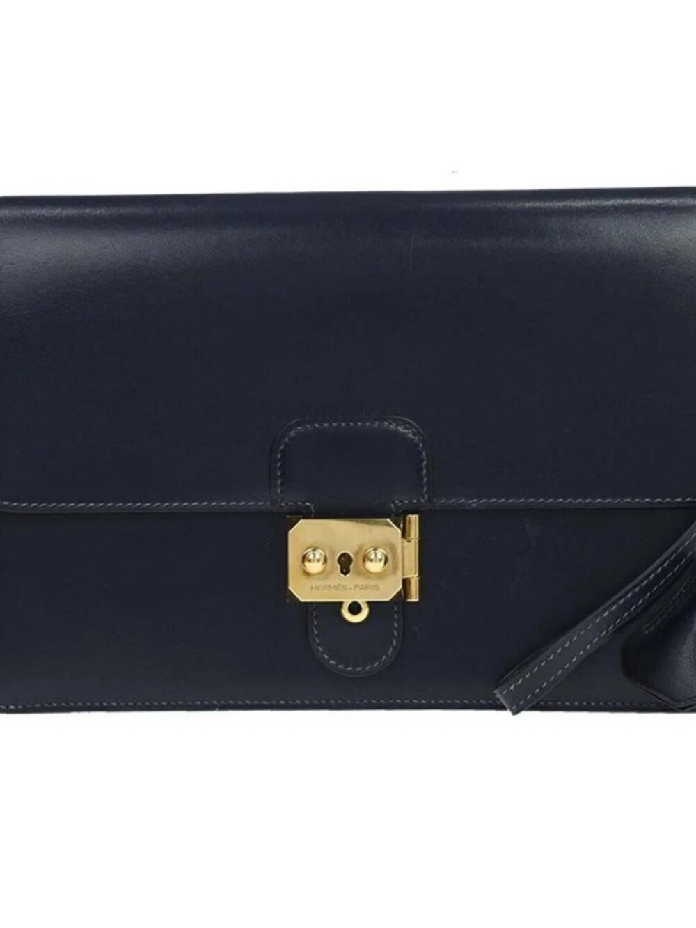 Hermes Blue Navy Box Calf Pochette Jet Clutch Bag